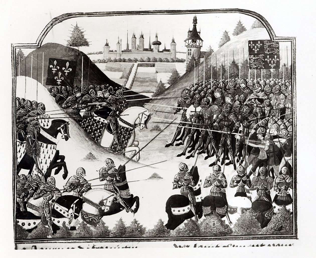 Slaget ved Fromigny, 14. april 1450, ms Fr 2691 fol. 183, fra Chronique de Charles VII af Jean Chartier af French School