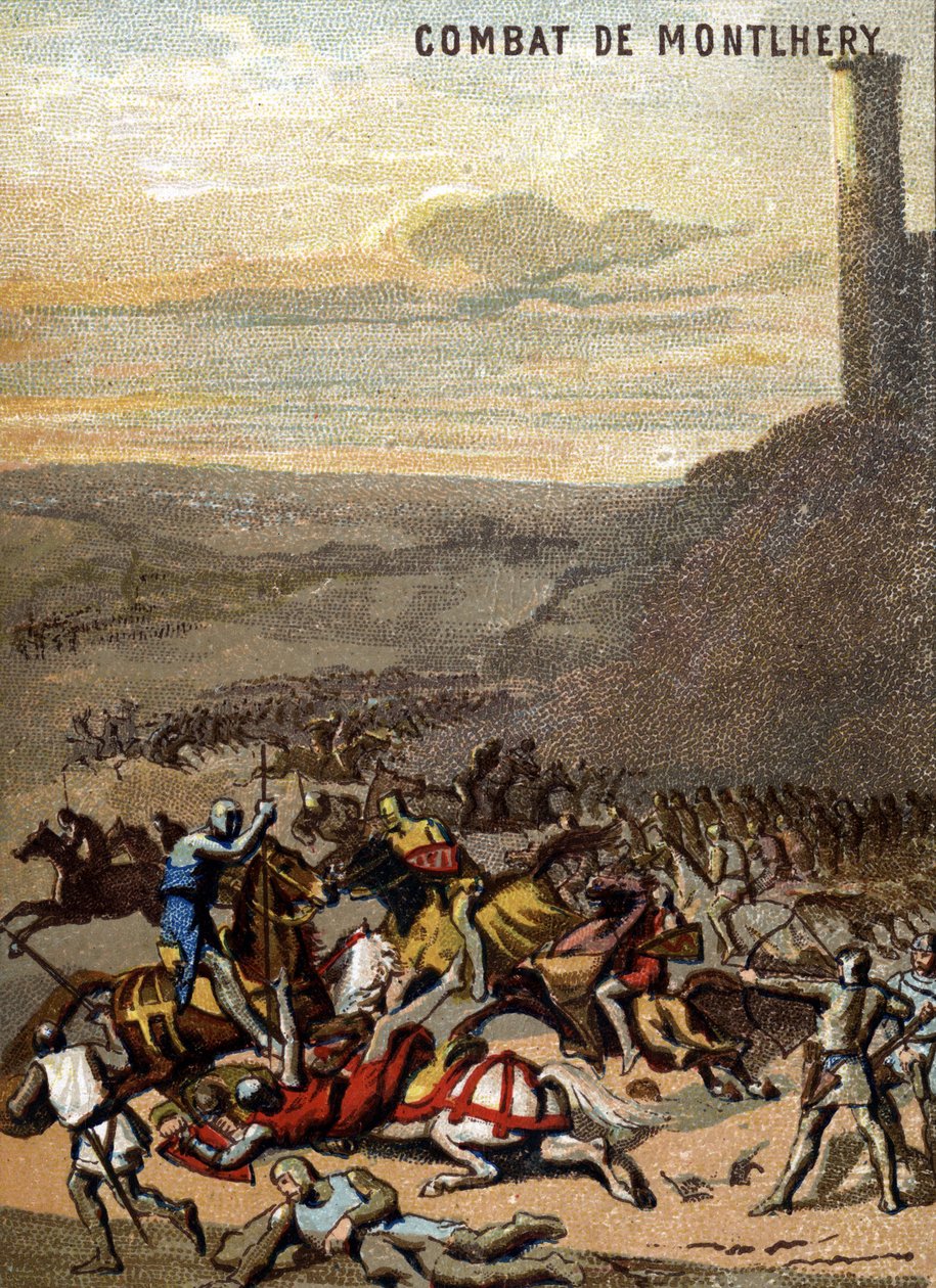 Slaget ved Montlhery (1227): Kongerigerne og feodalitten - Blanche de Castille, regente af sin søn Ludvig IX. modvirker oprøret fra den store feudal. Chromolithography of the Series "" Patriotic Education through Image "". af French School