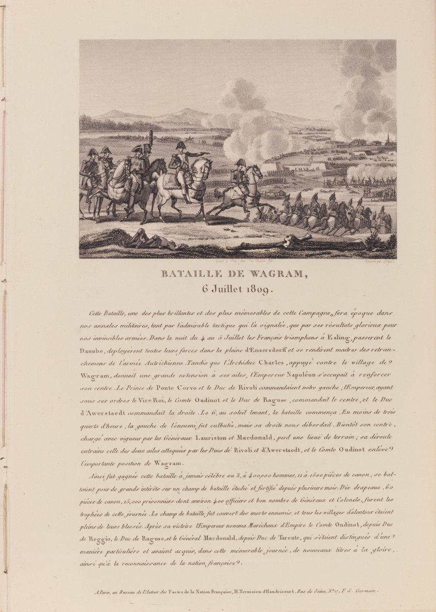 Slaget ved Wagram den 6. juli 1809 (litho) af French School