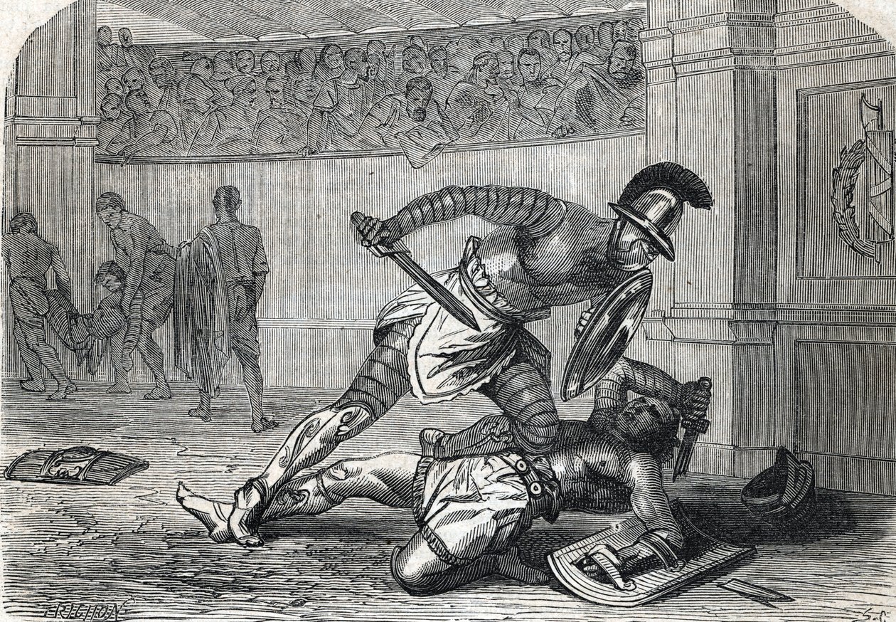 Slaget om Gladiatorerne i Arenaen (gravering) 1864 af French School