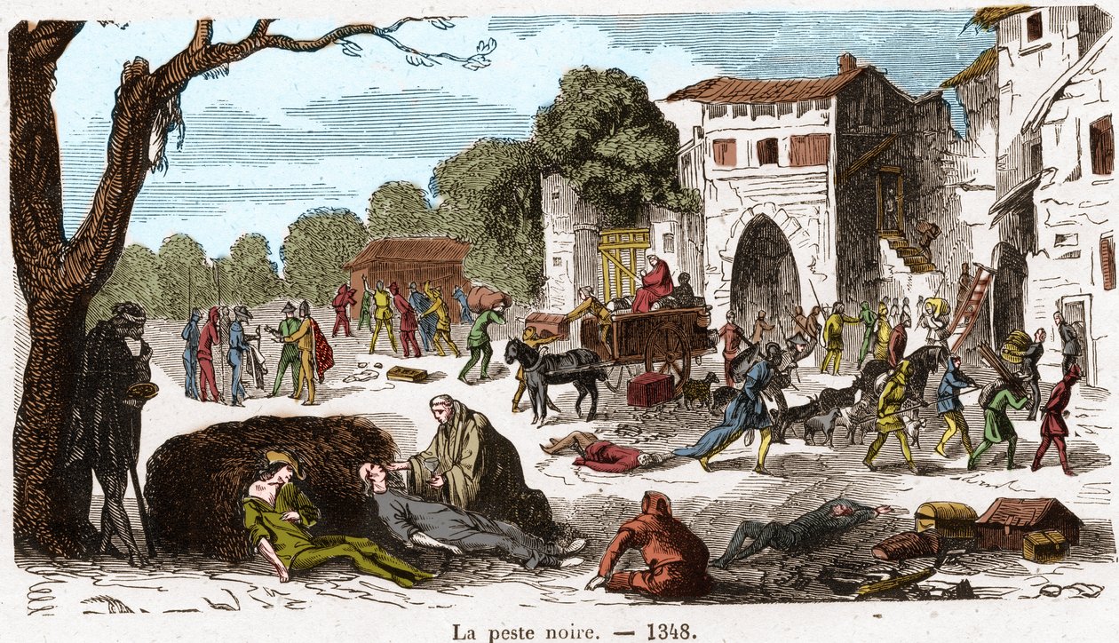 Den sorte pest i 1348. Indgravering i "Histoire De France En Cent-malerier af Paul Lehugeur" 1891. af French School