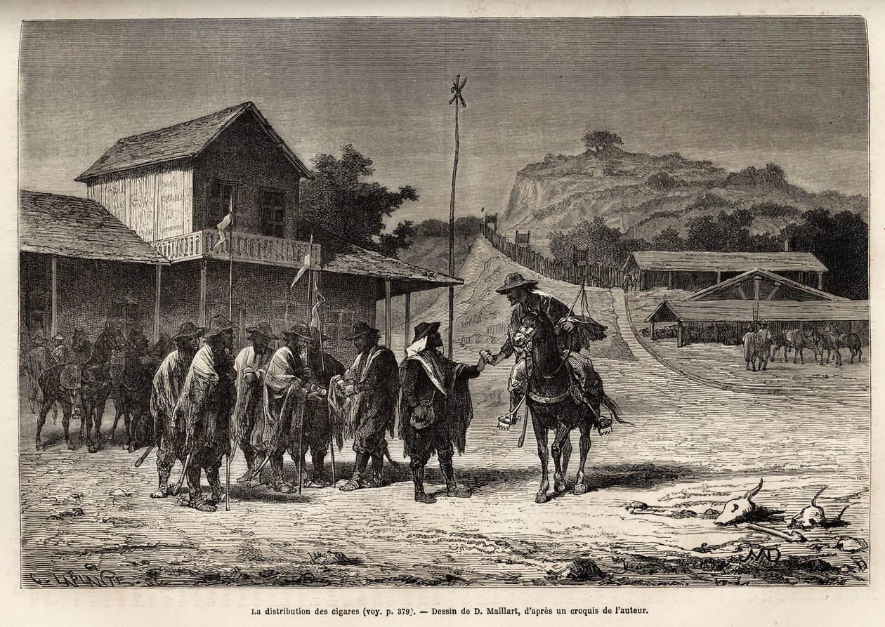 Blancos, argentinske oprørere, der holder provinsen Entre-Rios (Entre Rios) mod Buenos Aires våben, klædt i maleriske kostumer med hvide striber, modtager lidt tobak fra fortælleren, mens han forsøger at passere deres linje for at levere en l af French School