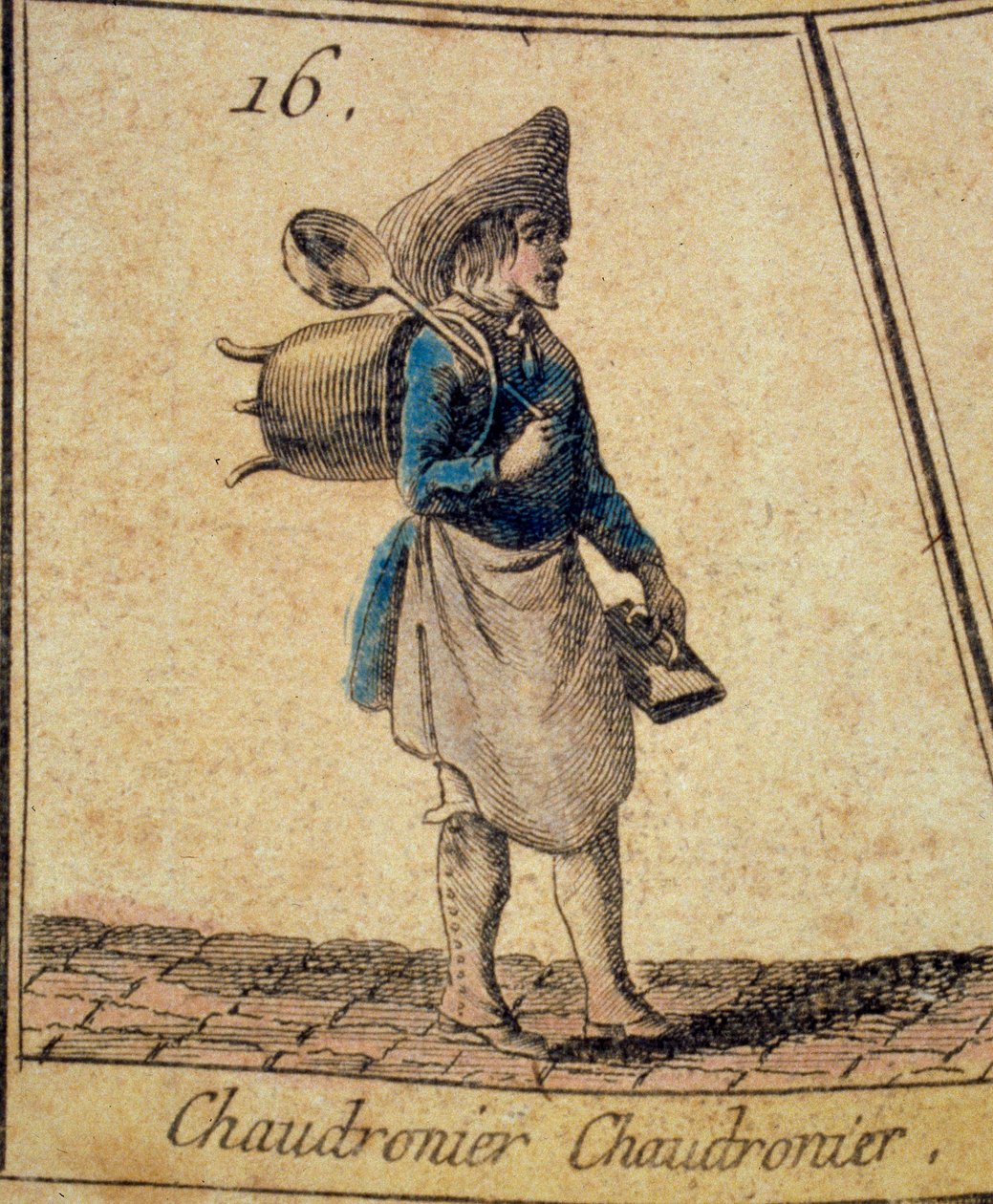 The Boilermaker Detalje af et spil med gåsen fra skrigene og gamle metier i Paris. 1700-tallets privatsamling af French School