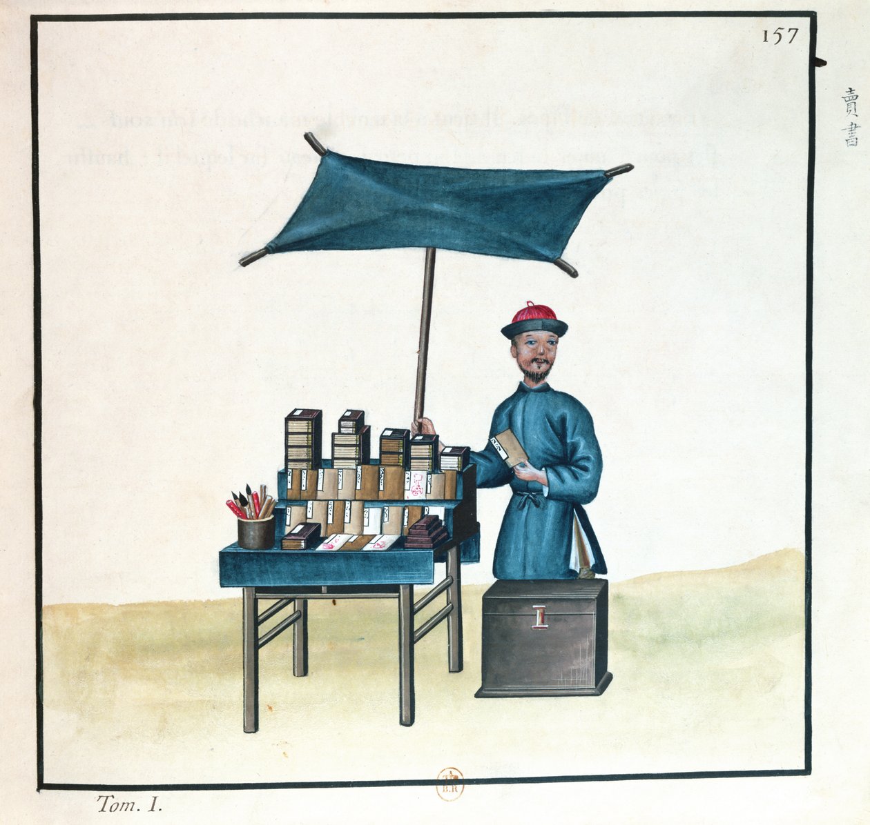Bogsælgeren, fra en bog om Pekings gader, ca. 1785 (wc og gouache på papir) af French School