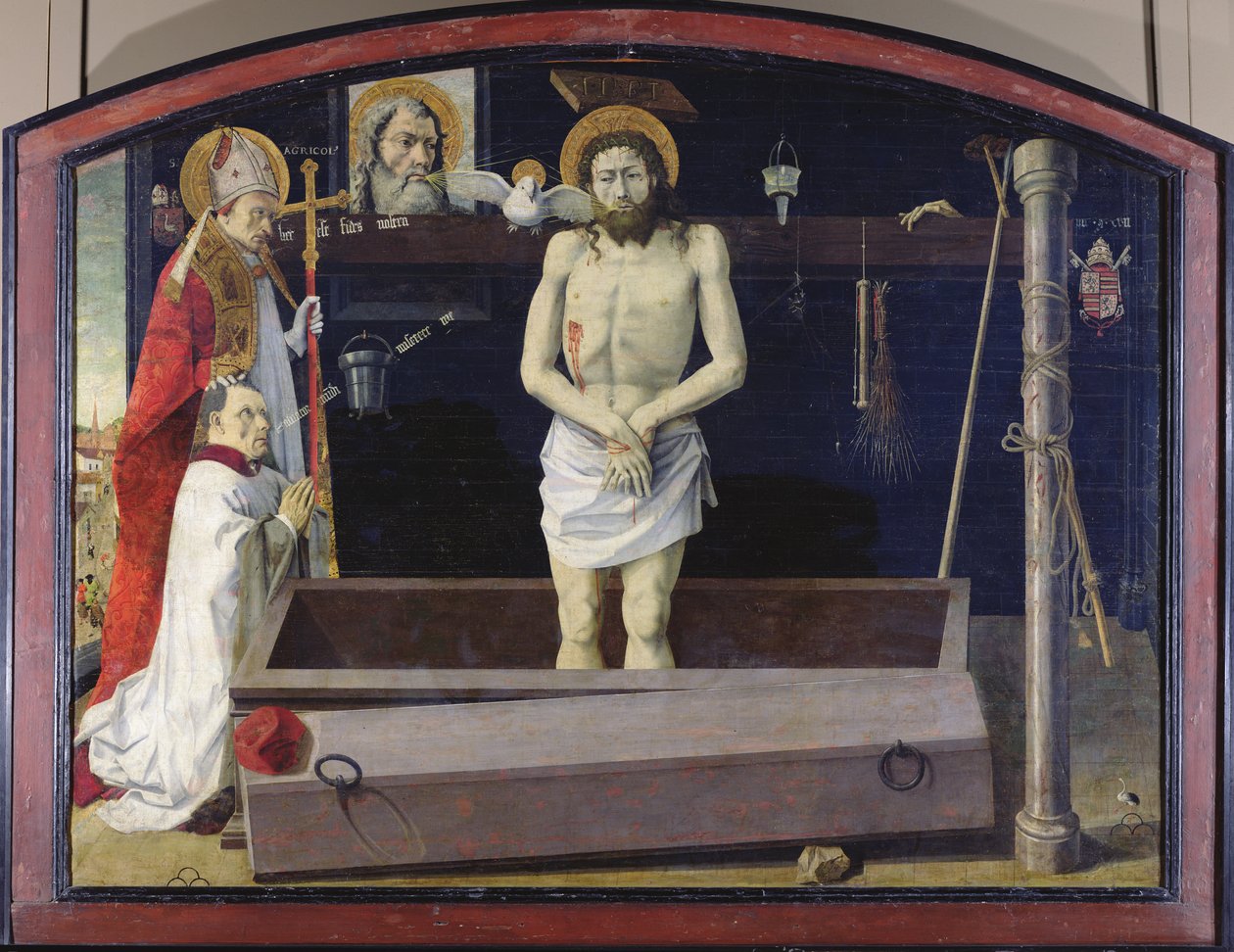 Boulbon-altertavlen: Treenigheden med en donor præsenteret af St. Agricol, Provence School (olie på panel overført til lærred) af French School