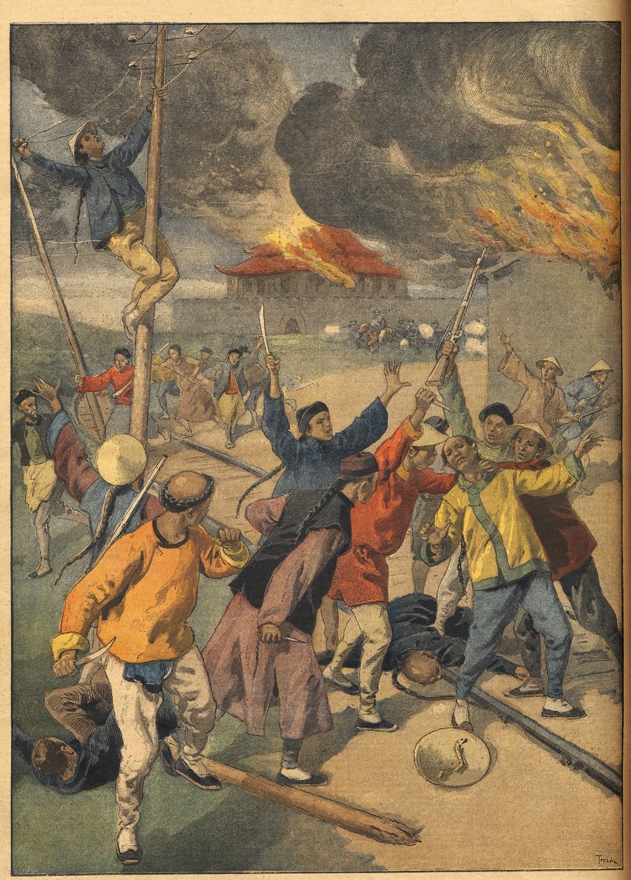 Bokseroprøret i Kina - Kinas begivenheder. Bokserne. Illustration til Le petit Journal, 24. juni 1900. af French School