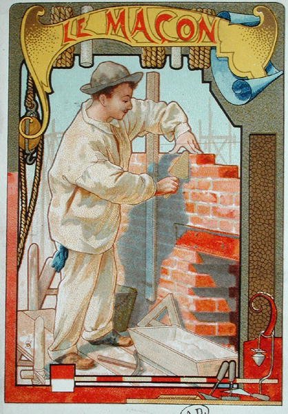 Mureren, illustration fra en bog om håndværket. ca. 1899 (farve litho) af French School