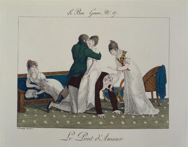 Kærlighedsbroen, billede 67 fra "le Bon Genre", ca. 1810 (farvestik) af French School
