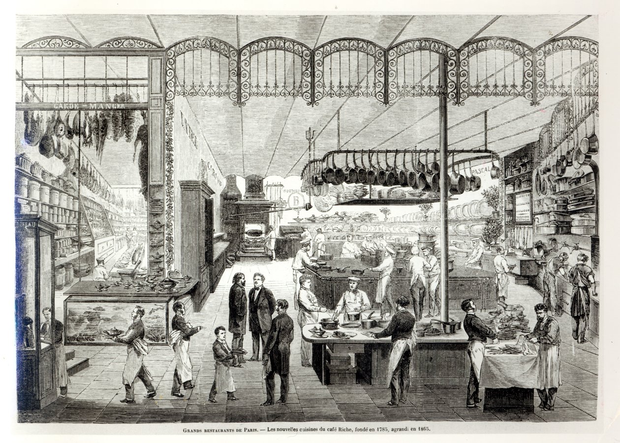 The Cafe Riche nye køkkener, 1866 af French School
