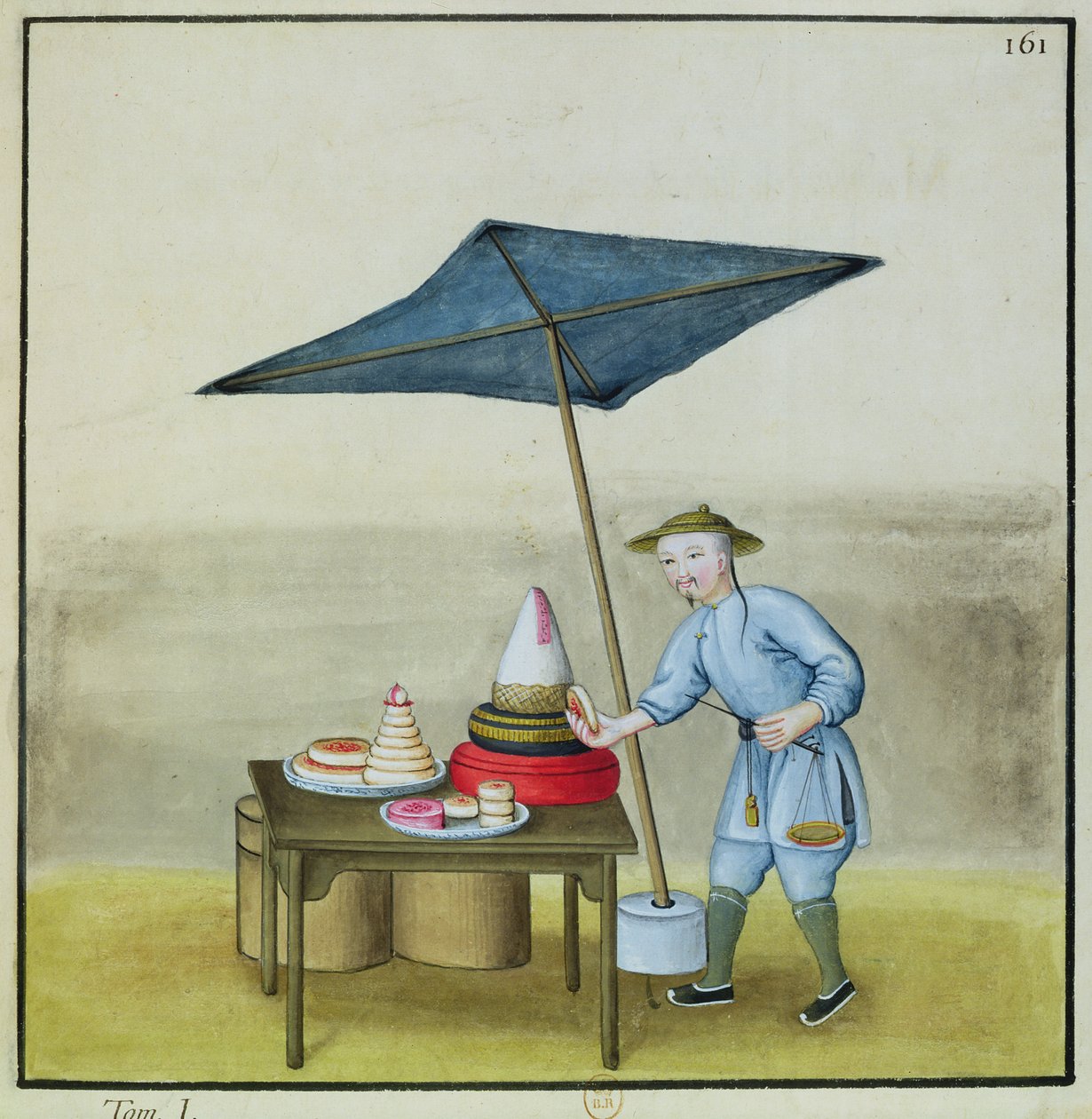 Kagesælgeren, fra en bog om Pekings gader, ca. 1785 (wc og gouache på papir) af French School