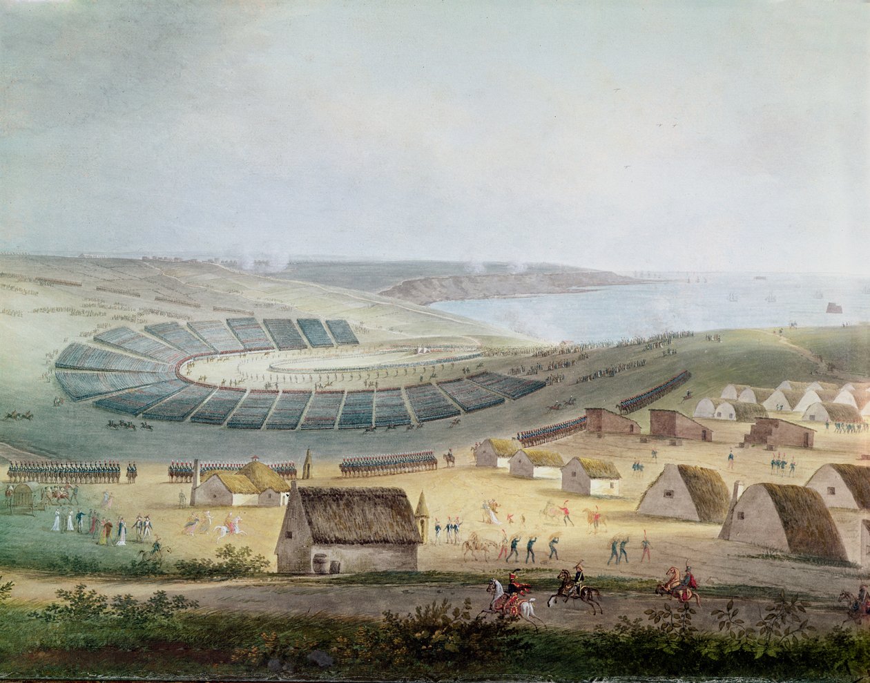 Lejren i Boulogne i juli 1804, 1809 (wc på papir) af French School