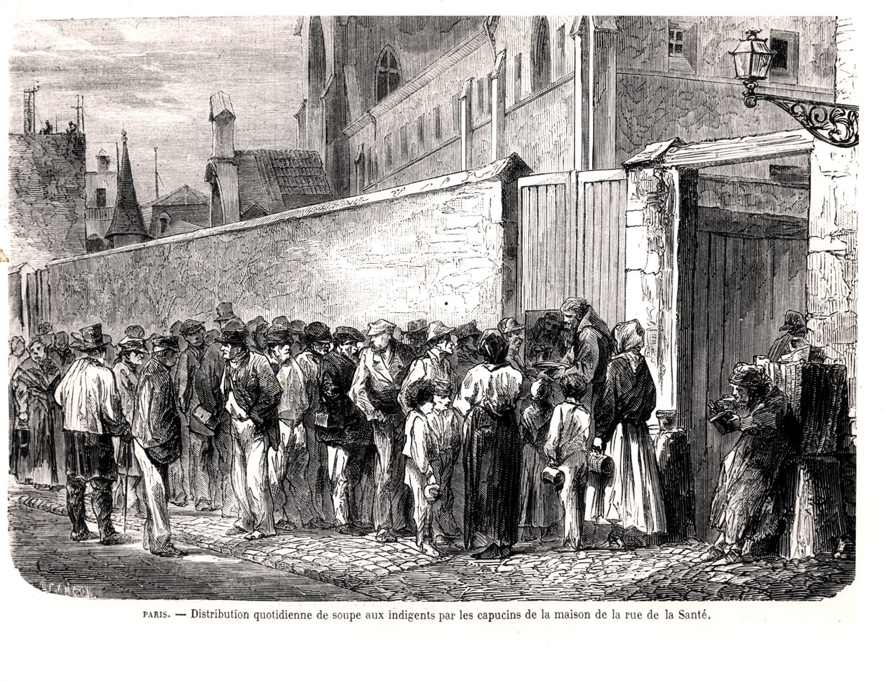 Kapucinerne i rue de la Sante distribuerer den daglige suppe til de fattige, fra Le Monde Illustre, 1860 af French School