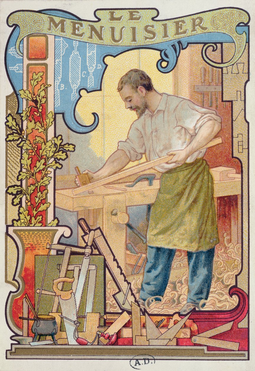 Tømreren, illustration fra en bog om håndværk, c.1899 af French School