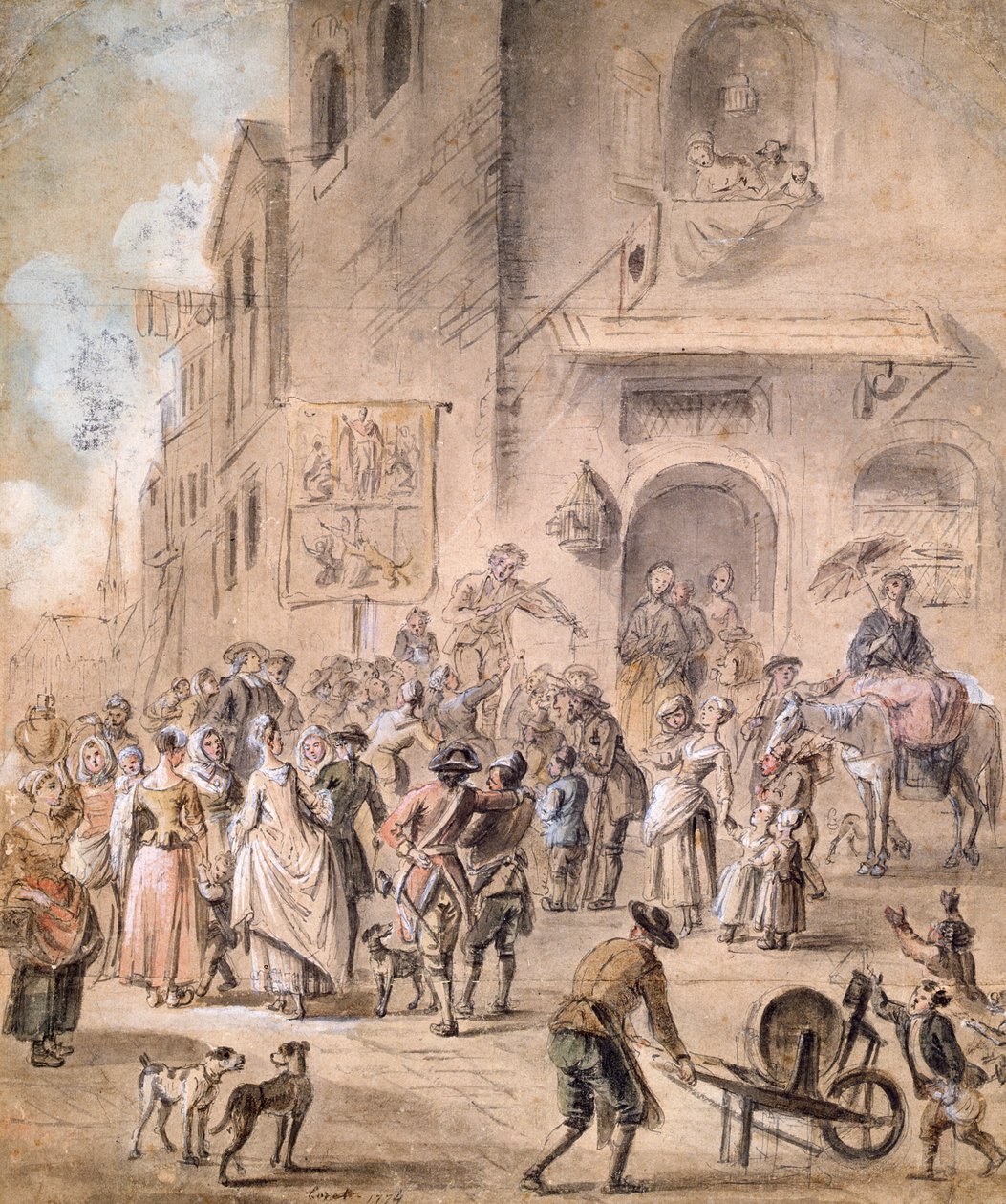 The Charlatan, 1774 (pen & blæk og wc på papir) af French School