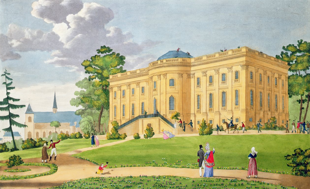 Chateau de Montmorency, nær Paris, ca. 1815-20 (farvegravering) af French School