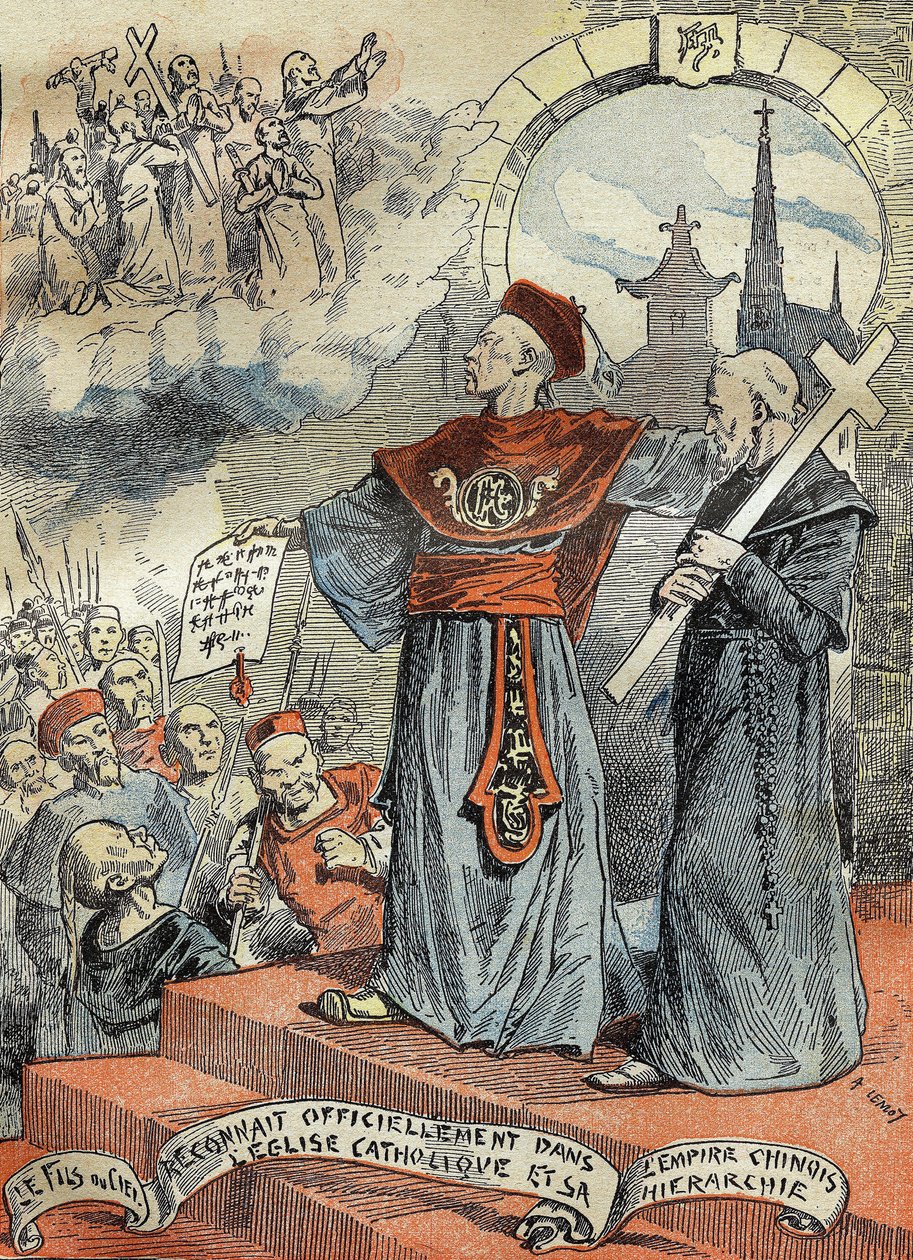 Den kinesiske kejser Guangxu (Kouang-siu eller Kouang Siu) (1872-1908) anerkendte officielt den katolske kirke og dens hierarki. Indgravering i "" Le Pelerin"" 25/05/1899. af French School