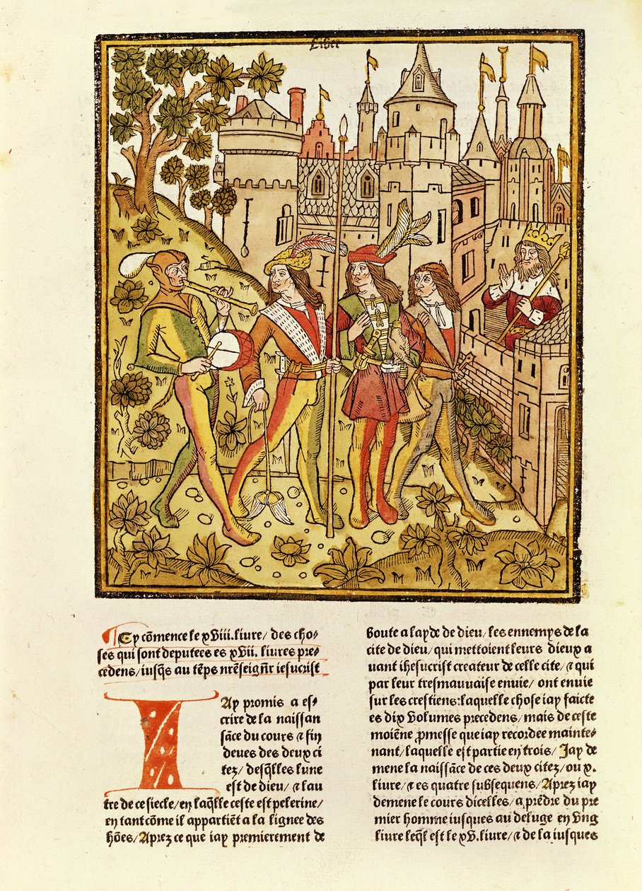 Guds by og dette århundredes by, fra La Cite de Dieu, 1486-87 (xylograf) af French School