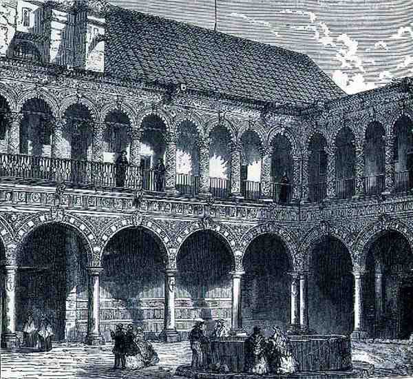 The Cloister of the Convent of La Merced, Mexico, fra The Ancient Cities of the New World, af Claude-Joseph-Desire Charnay, pub. 1887 af French School