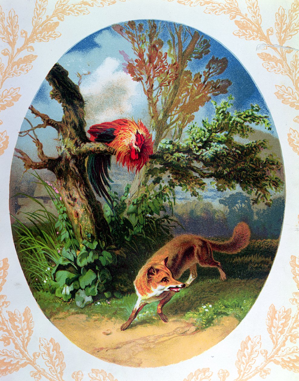 Hanen og ræven, illustration efter fablen af Jean de la Fontaine (1621-95) c.1860-80 af French School