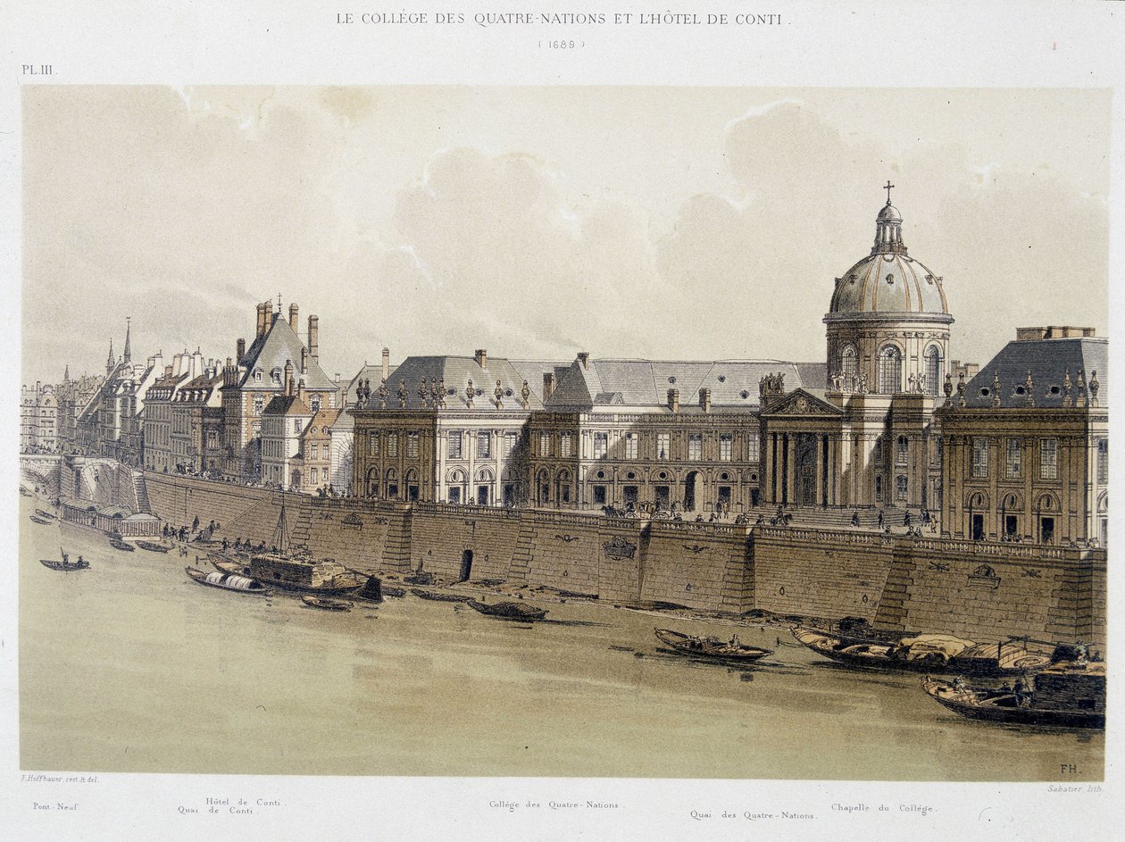 Kollegiet for de fire nationer og Hotel Conti i 1689 - i "Paris gennem tiderne", slutningen af 1800-tallet af French School