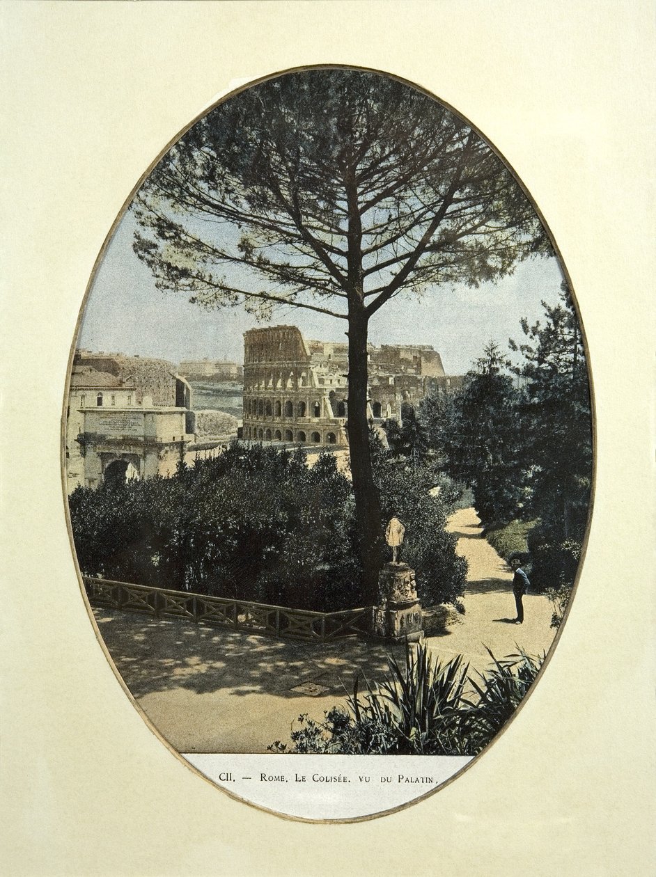 Colosseum set fra Palatinerhøjen i Rom (farvet foto) af French School