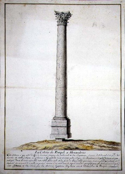 Pompejis søjle i Alexandria, ca. 1700 (pen & blæk og akvarel på papir) af French School
