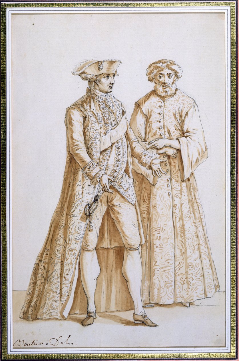 Comte de Saint-Priest, Frankrigs ambassadør til den sublime Porte i Konstantinopel, 1768-84 med sin dragoman (tolk) (indisk blæk og vask på papir) af French School