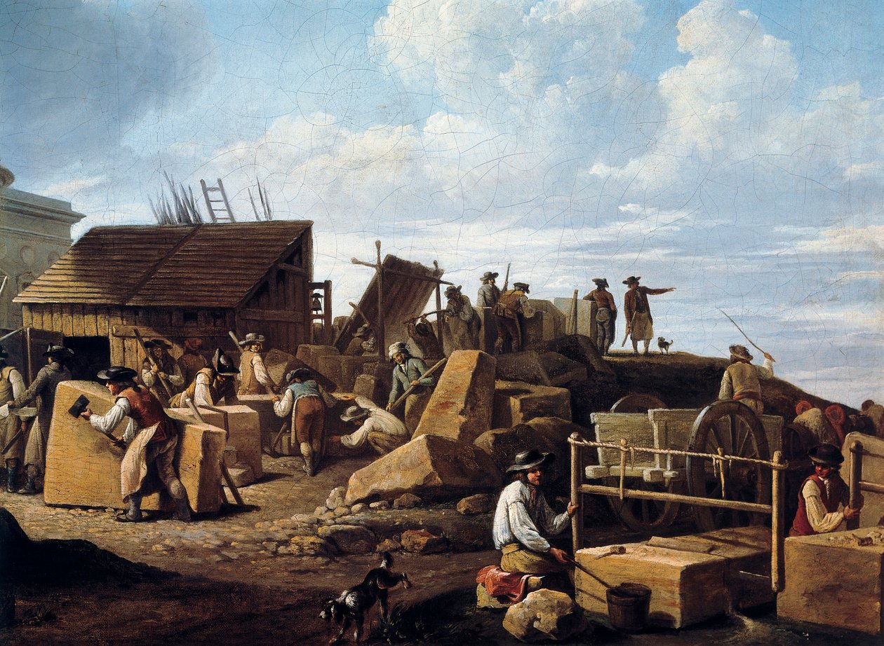 Opførelsen af Hotel de Salm, Paris (detalje), i 1786 (olie på lærred) af French School