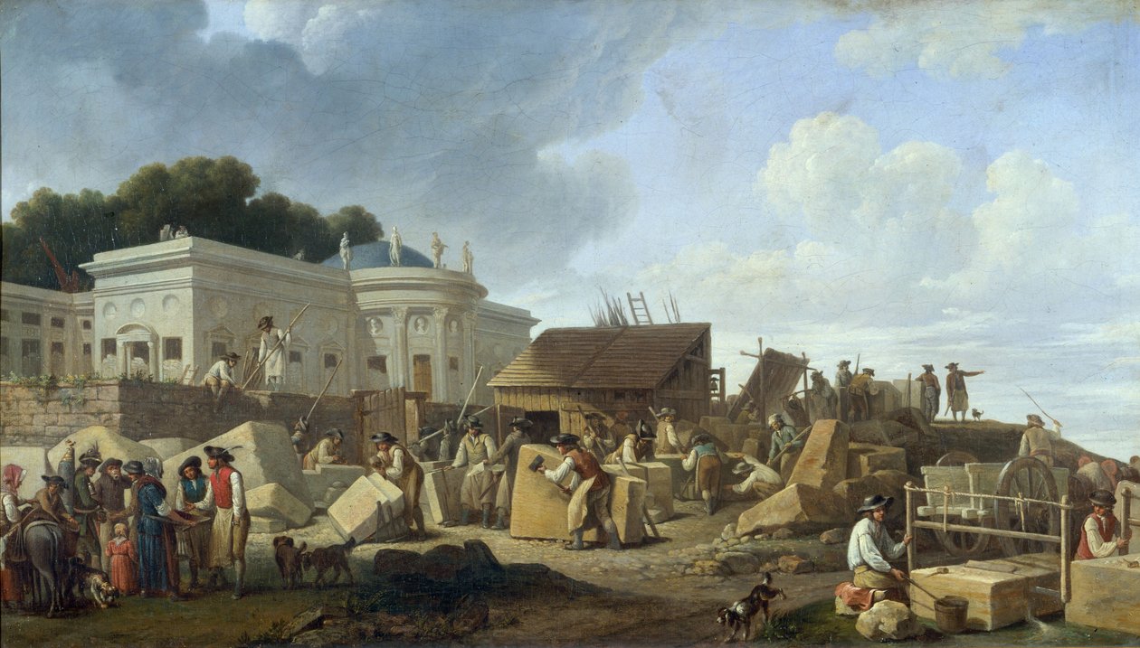 Opførelsen af Hotel de Salm i 1786 (olie på lærred) af French School