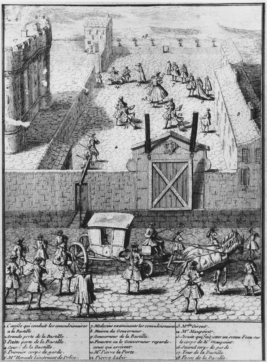 Convulsionaries of Saint-Medard ført til fængslet i La Bastille, ca. 1730 af French School