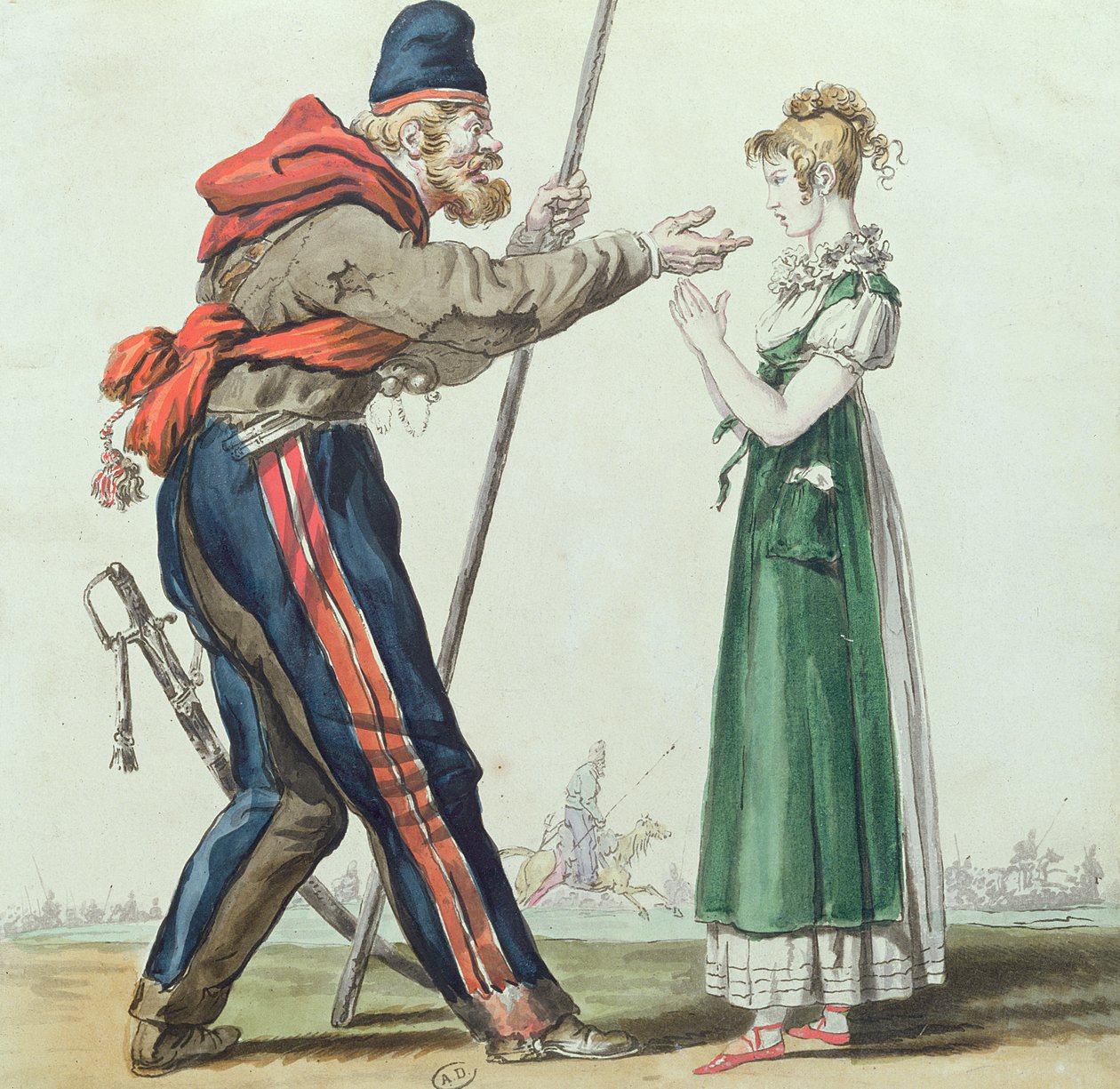 Kosaken i Paris, ca. 1815 (pen & blæk og wc på papir) af French School