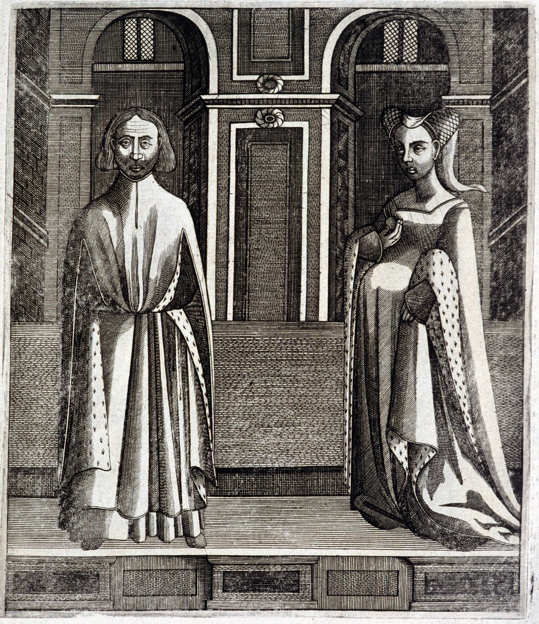 Greven af Poitiers og Toulouse Alphonse (1220-1271) og hans kone Jeanne (datter af Raymond VII) (1220-1271) - i "Histoire des counts de Toulouse" af Guillaume de Catel, Toulouse af French School