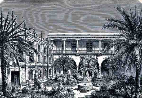 The Court of the Mexico Museum, fra The Ancient Cities of the New World, af Claude-Joseph-Desire Charnay, pub. 1887 af French School