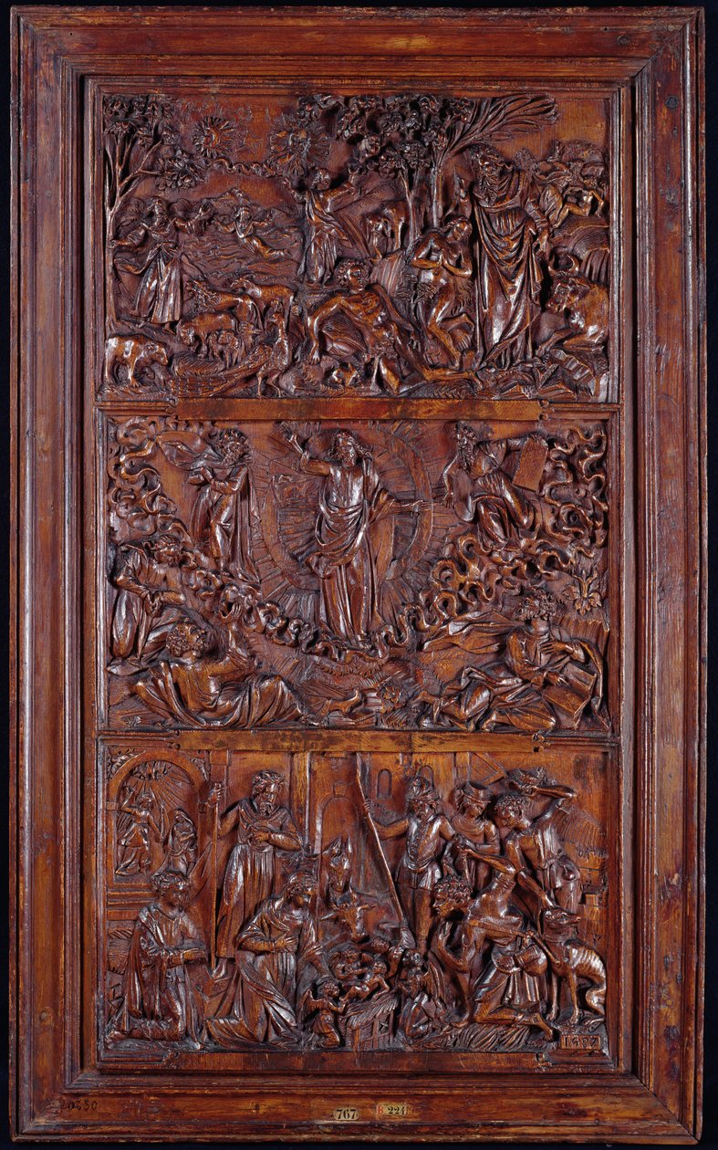 The Credo, Panel I: The Creation of the World, Transfiguration, Annunciation and Nativity, 1587 (træ) (se også 414037-9) af French School