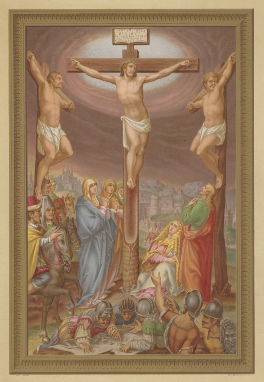 Korsfæstelsen (chromolitho) af French School