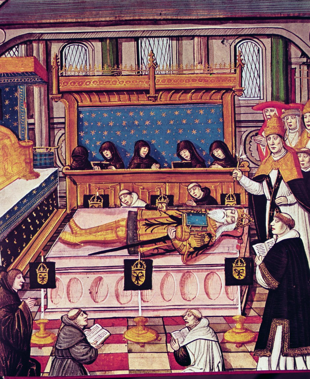 Karl den Stores død i 814 (vellum) af French School