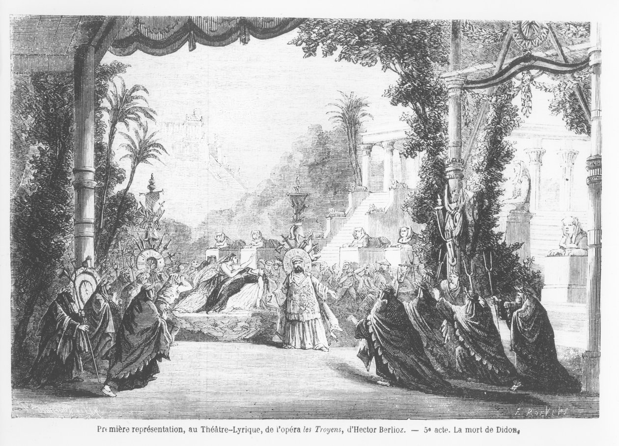 The Death of Dido, første opførelse af Les Troyens af Hector Berlioz (1803-69) på Theatre Lyrique, Paris, fra Le Monde Illustre, 14. november 1863 af French School