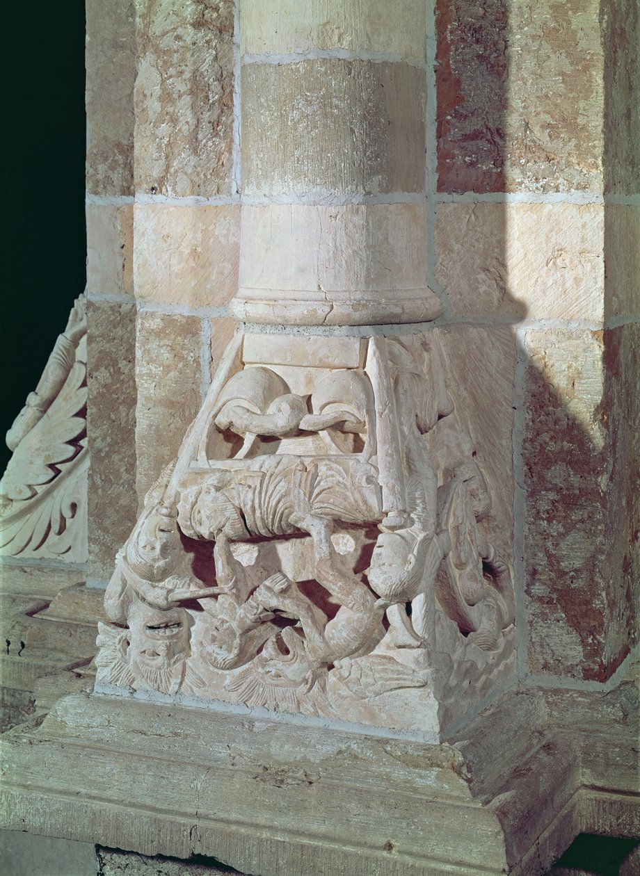 Lazarus og den rige mands død, fra en hovedstad i skibet, ca. 1150 af French School