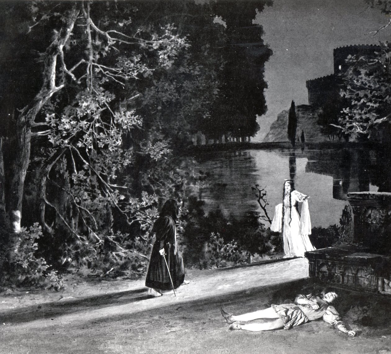 The Death of Pelleas, Act IV, Scene 4 af Pelleas et Melisande af Debussy, fra et fotografi af den første produktion i april 1902 af operaen på Opera-Comique i Paris, illustration i Theatre m af French School