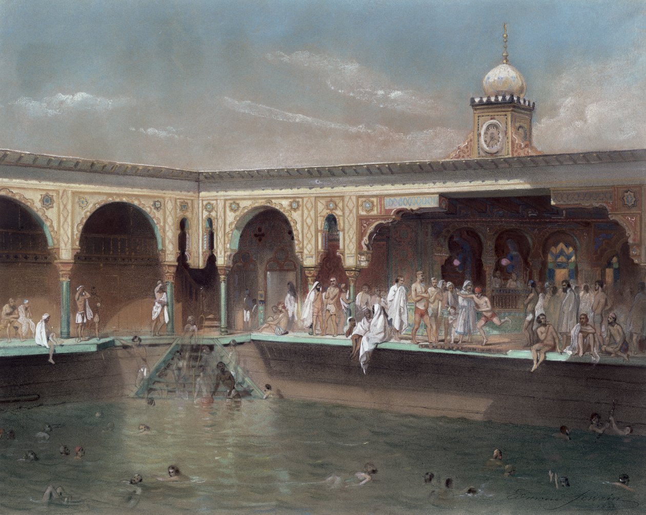 The Deligny Baths, Paris, 1842 (wc på papir) af French School