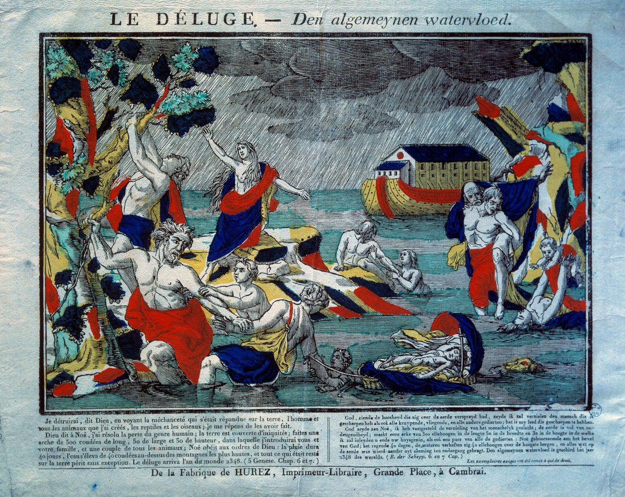 Syndfloden, Noes ark til højre Indgravering af det 19. århundrede. Paris, Museum for populær kunst og traditioner af French School
