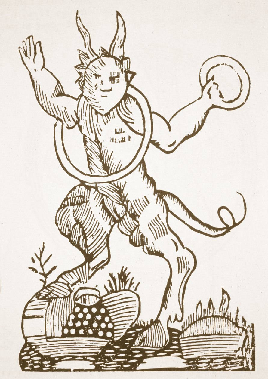 Djævelen påpeger skjulte skatte, kopi af en illustration fra Le Veritable Dragon Rouge, Lille 1521, brugt i en magihistorie, udgivet i slutningen af det 19. århundrede af French School