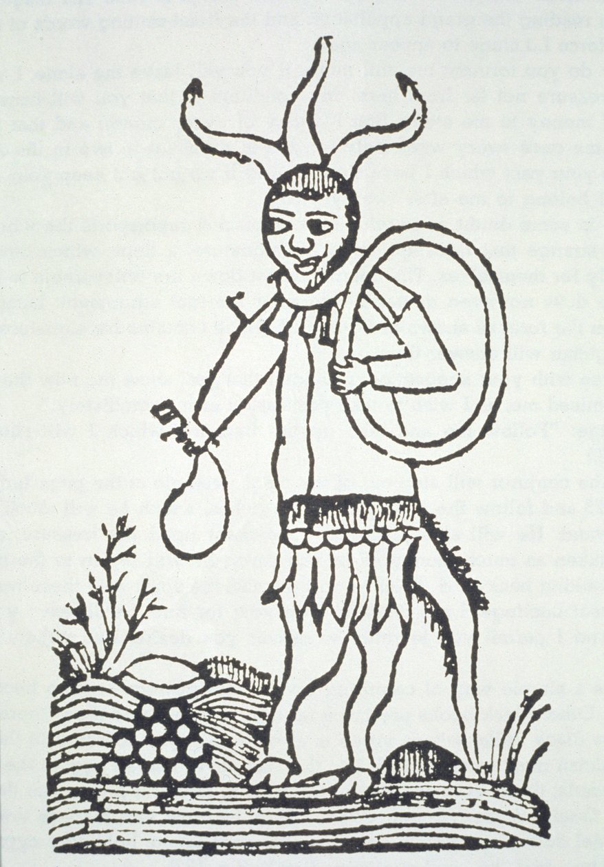 Djævelen påpeger skjulte skatte, kopi af en illustration fra Le Veritable Dragon Rouge, 2. version, Lille 1521, brugt i en magihistorie, udgivet sidst i det 19. århundrede af French School