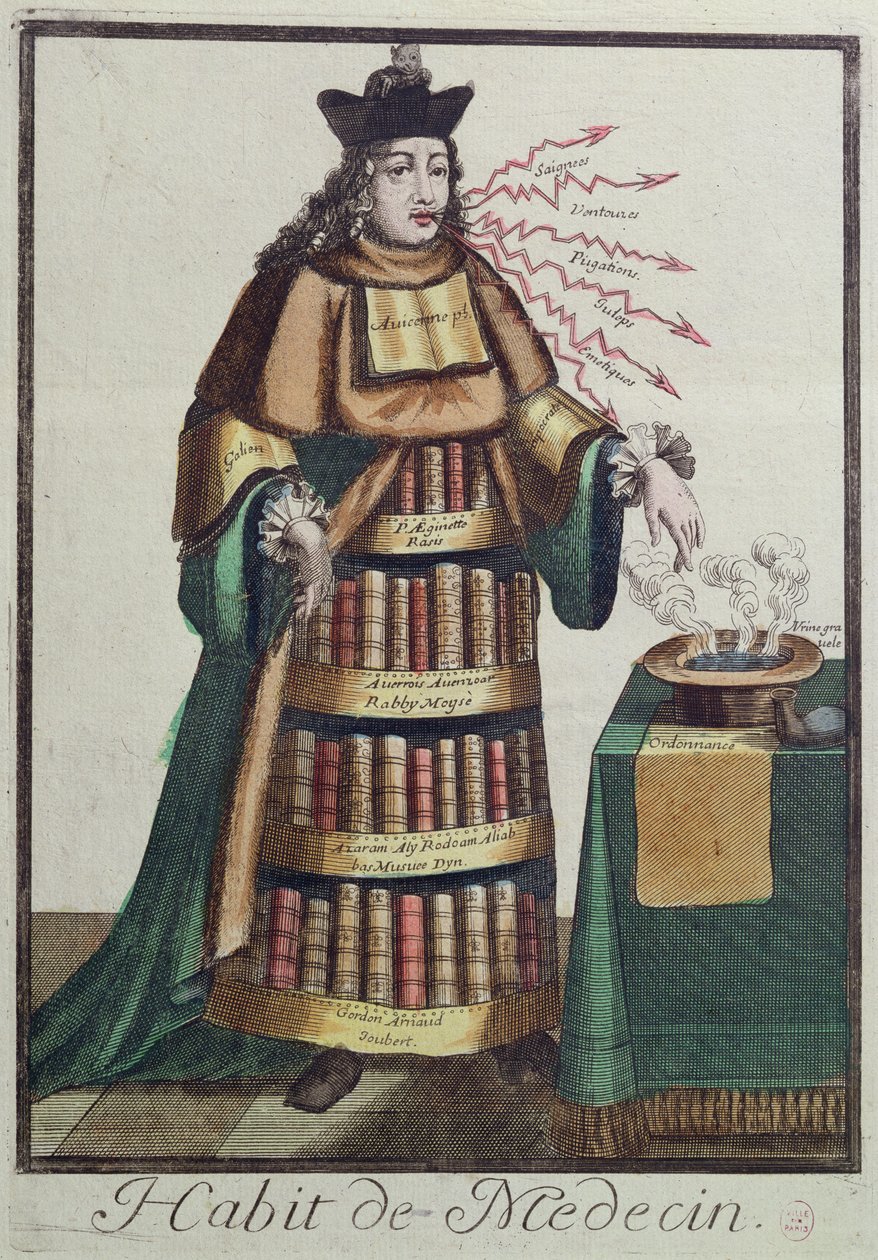 The Doctor, et allegorisk kostumedesign, efter et billede indgraveret af en af Larmessin-familien, ca. 1640-84 af French School