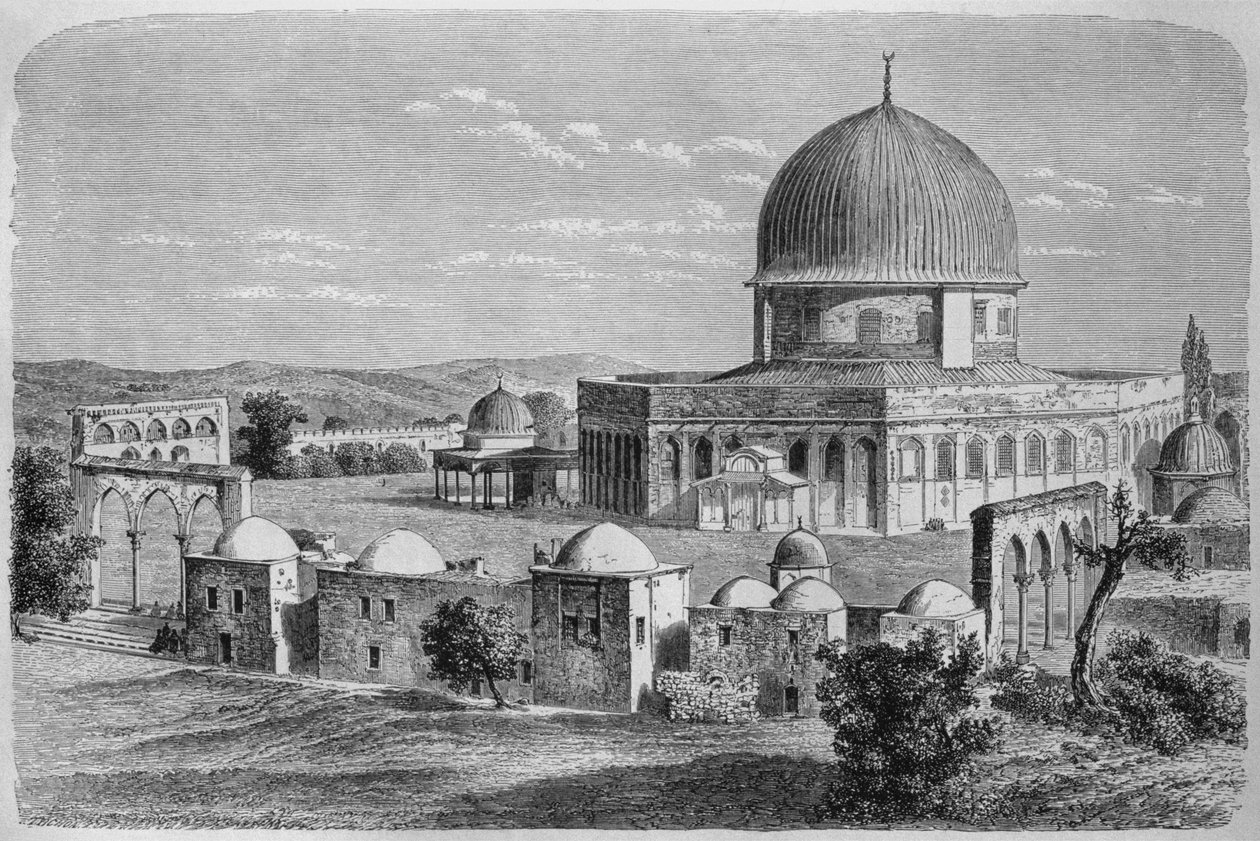 Klippekuplen, Tempelbjerget, fra Syrien i dag. Rejser i Fønikien, Libanon og Judæa. 1875-1880 af Louis Charles Emile Lortet, 1884 (bw gravering) af French School