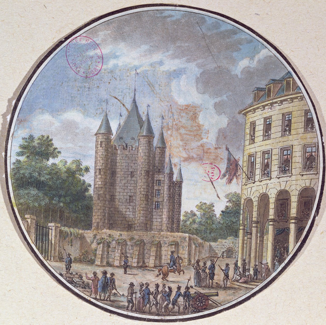 Templets Donjon, Paris (farvegravering) af French School