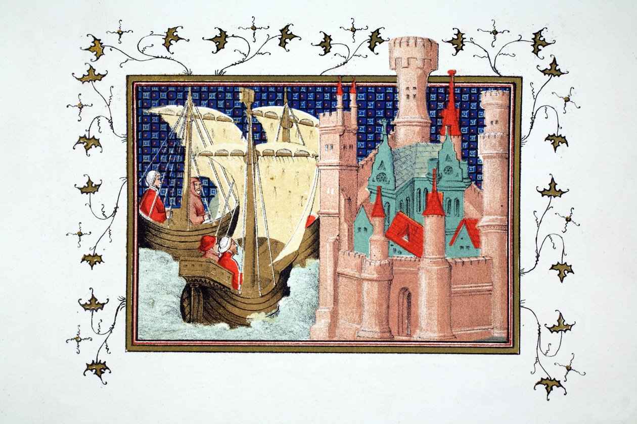 Hertugen af Salisbury ankommer til Conway Castle fra Irland, faksimilekopi fra Le Prince et Mort du Roy Richart af Jean Creton, trykt 1800-tallet af French School