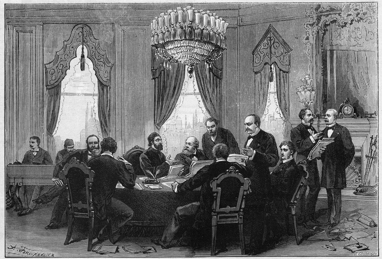 Østkrigen (1875-1878) også kaldet den russisk-tyrkiske krig (russisk-tyrkisk): diplomater mødtes ved plenarkonferencen i Konstantinopel i Admirautes palads den 23. december af French School