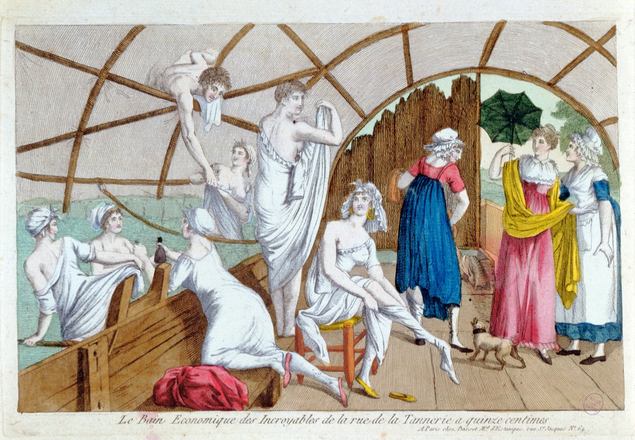 De incroyables økonomiske bade ved Rue de la Tannerie, Paris, ca. 1800 af French School