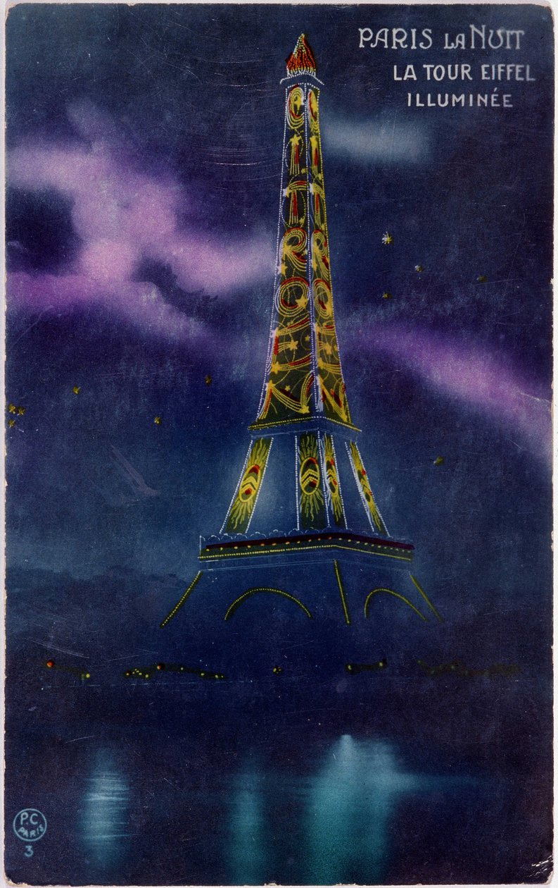 Eiffeltårnet oplyst med bogstaverne "" Citroen"" - postkort, ca. 1925 af French School
